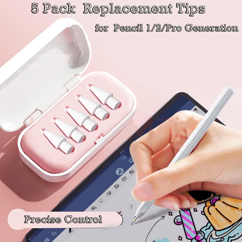 Wilbeva 5 Pack Replacement Pencil Tips with Case for Apple iPad 2nd / 1st Generation - Sensitive and Precise Control iPencil Nibs Compatible with iPad for Pencil USB C/ 2nd/ 1st Gen Apple Pen - Image 2